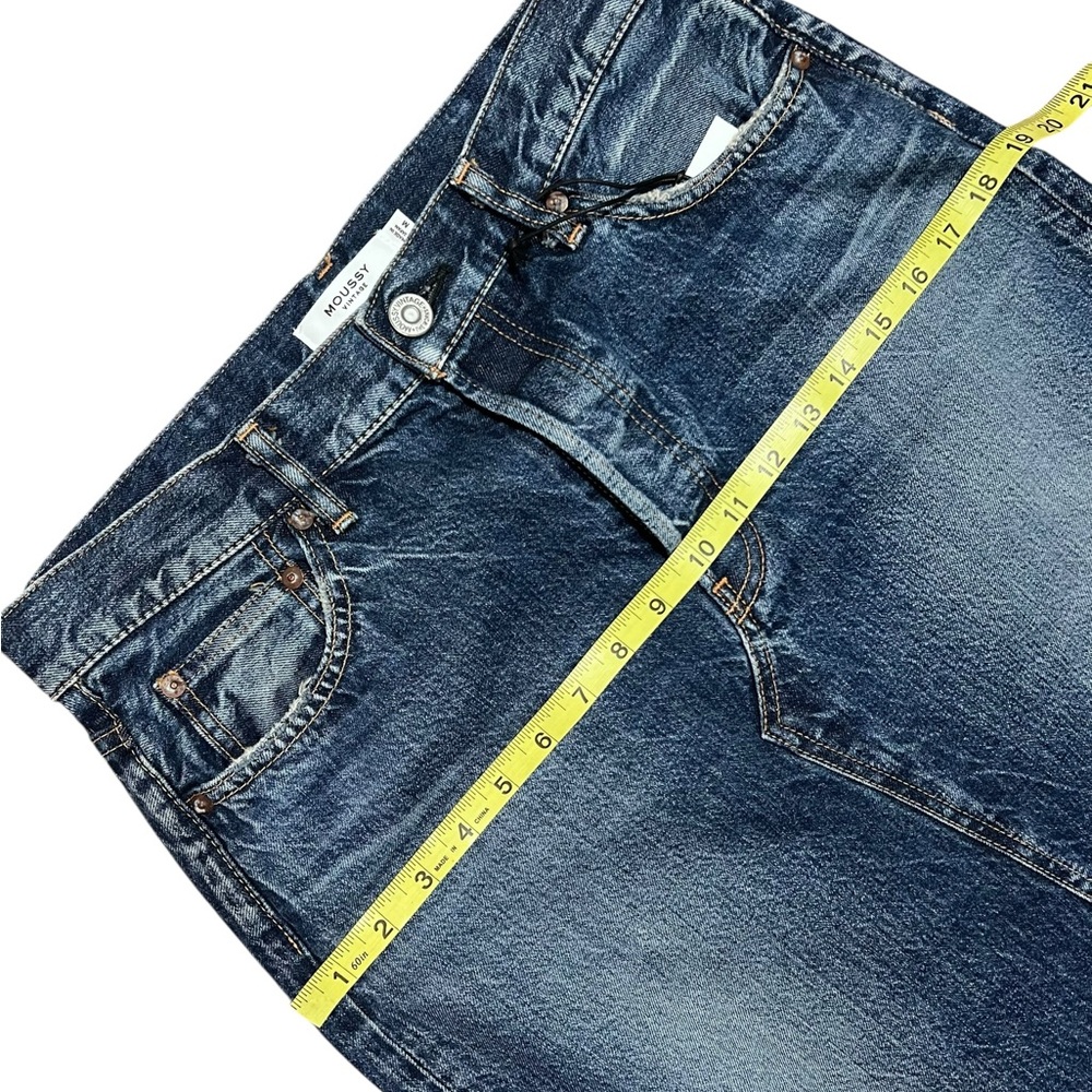Moussy Vintage Denim Skirt M Button Fly Distressed Y2K Midi Raw Edge Japan - Picture 11 of 14